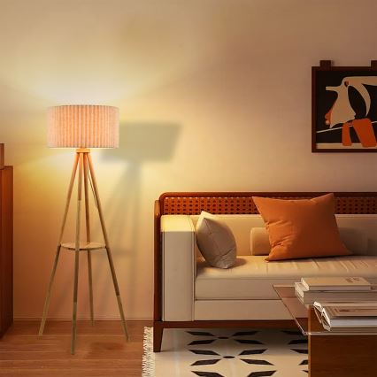 Brilagi - Επιδαπέδιο φωτιστικό NORDIC WAVE 1xE27/15W/230V ξύλο/λινό