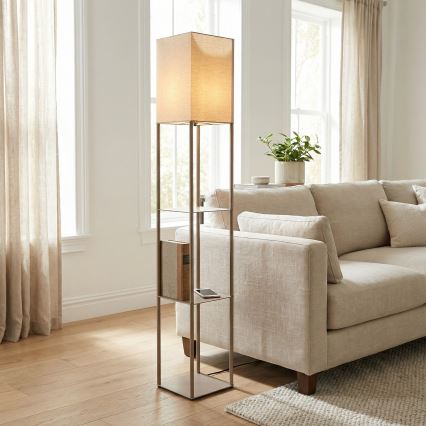 Brilagi - Επιδαπέδιο φωτιστικό με ράφια GRADUS 1xE27/40W/230V 150 cm γκρι/μπεζ