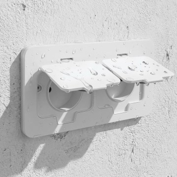 Brilagi - Εντοιχιζόμενη υπαίθρια διπλή πρίζα δαπέδου IP55 λευκή ορθογώνια