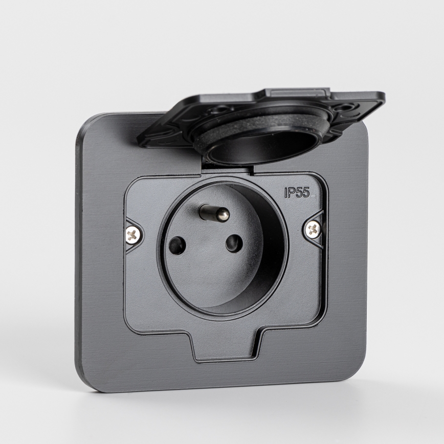 Brilagi - Εξωτερική εντοιχισμένη πρίζα δαπέδου IP55, μαύρη, ορθογώνια