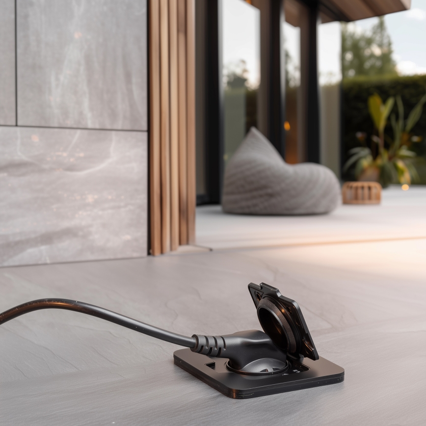 Brilagi - Εξωτερική εντοιχισμένη πρίζα δαπέδου IP55, μαύρη, ορθογώνια