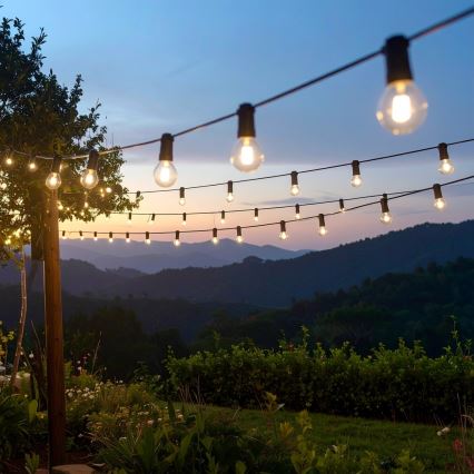 Brilagi - LED εξωτερική διακοσμητική γιρλάντα GIRLANDA 25xE12/0,6W/230V 20m μαύρη IP44 θερμό λευκό + τηλεχειριστήριο