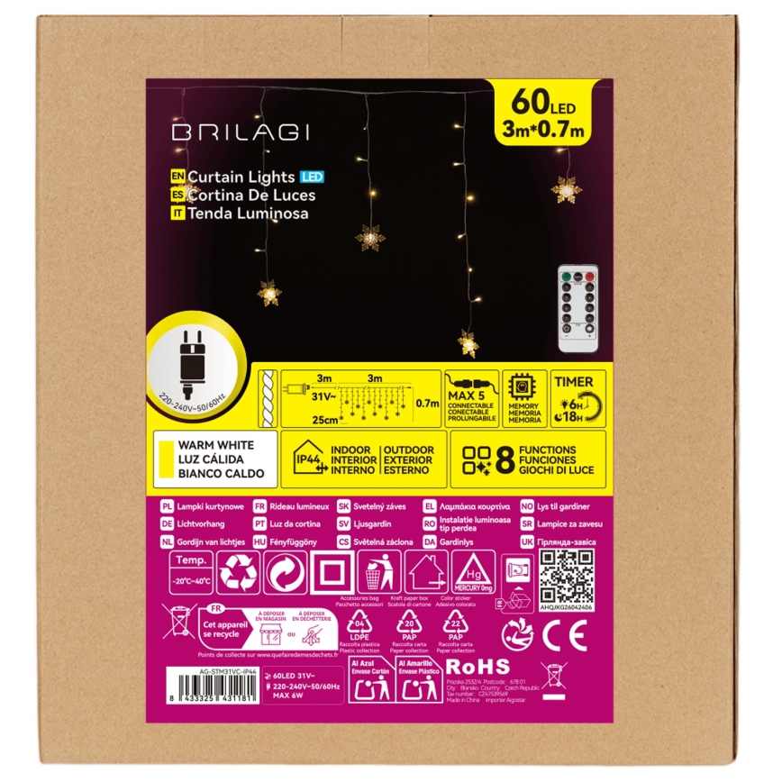 BRILAGI - Εξωτερική χριστουγεννιάτικη γιρλάντα LED 60xLED/6W/6x0,7m IP44 ζεστό λευκό