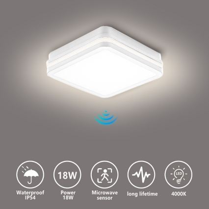 Brilagi - Εξωτερικό φωτιστικό LED με αισθητήρα BENE LED/18W/230V 22x22 cm λευκό IP54