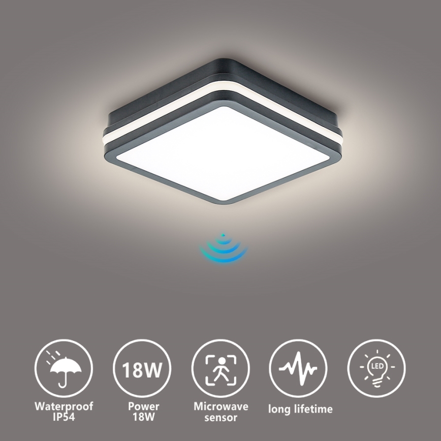 Brilagi - LED εξωτερικό φωτιστικό με αισθητήρα BENE LED/18W/230V 22x22 cm ανθρακί IP54
