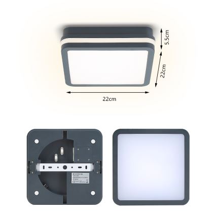 Brilagi - LED εξωτερικό φωτιστικό με αισθητήρα BENE LED/18W/230V 22x22 cm ανθρακί IP54