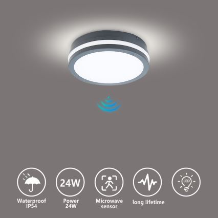 Brilagi - Εξωτερικό φωτιστικό LED με αισθητήρα BENE LED/18W/230V, διάμ. 22 cm, ανθρακί IP54