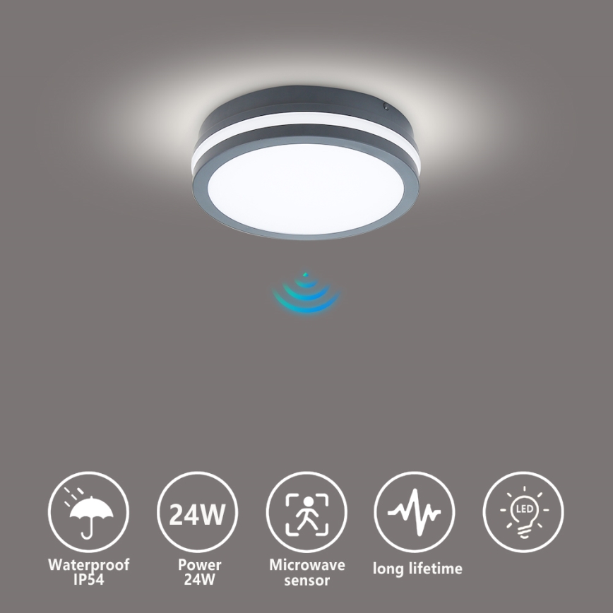 Brilagi - Εξωτερικό φωτιστικό LED με αισθητήρα BENE LED/18W/230V, διάμ. 22 cm, ανθρακί IP54