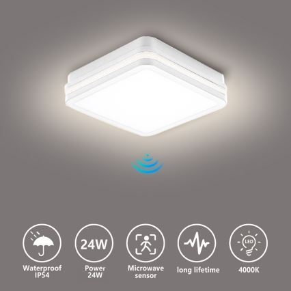 Brilagi - εξωτερικό φωτιστικό LED με αισθητήρα BENE LED/24W/230V 26x26 cm λευκό IP54