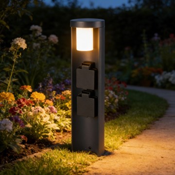 Brilagi - Εξωτερικό φωτιστικό PILLAR με 2 πρίζες SCHUKO 1xG9/11W/230V IP44 ανθρακί