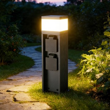 Brilagi - Εξωτερικό φωτιστικό PILLAR με 2 πρίζες SCHUKO, 1xG9/11W/230V, IP44, ανθρακί