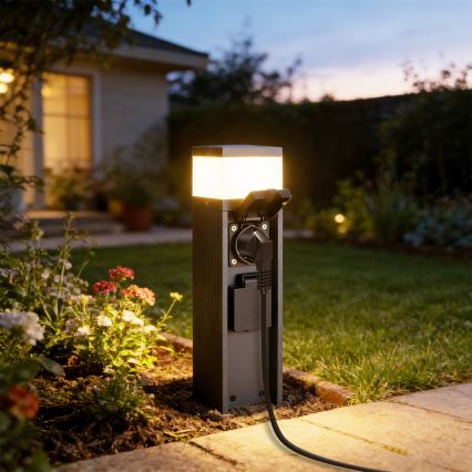 Brilagi - Εξωτερικό φωτιστικό PILLAR με 2 πρίζες SCHUKO, 1xG9/11W/230V, IP44, ανθρακί