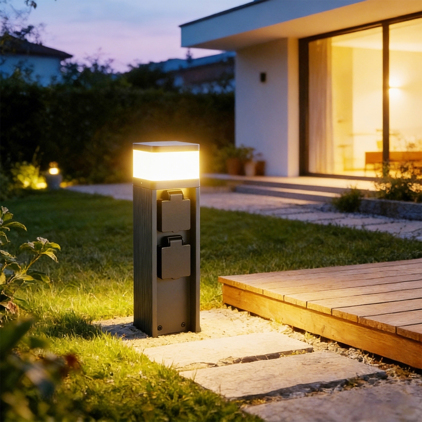 Brilagi - Εξωτερικό φωτιστικό PILLAR με 2 πρίζες SCHUKO, 1xG9/11W/230V, IP44, ανθρακί