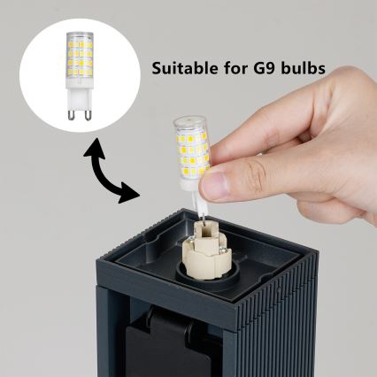 Brilagi - Εξωτερικό φωτιστικό PILLAR με 2 πρίζες SCHUKO, 1xG9/11W/230V, IP44, ανθρακί