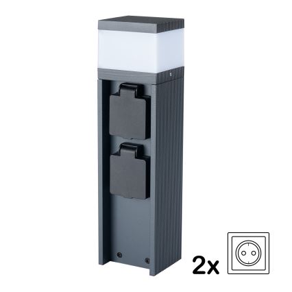 Brilagi - Εξωτερικό φωτιστικό PILLAR με 2 πρίζες SCHUKO, 1xG9/11W/230V, IP44, ανθρακί