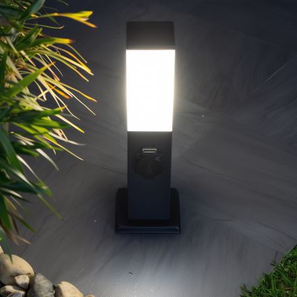 Brilagi - Εξωτερικό φωτιστικό με 2 πρίζες SCHUKO NOVA 1xE27/15W/230V 40 cm IP44 μαύρο