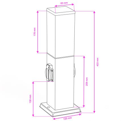 Brilagi - Εξωτερικό φωτιστικό με 2 πρίζες SCHUKO NOVA 1xE27/15W/230V 40 cm IP44 ανθρακί