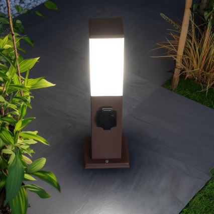 Brilagi - Εξωτερικό φωτιστικό με 2 πρίζες SCHUKO NOVA 1xE27/15W/230V 40 cm IP44 καφέ