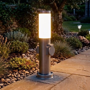 Brilagi - Εξωτερικό φωτιστικό με 2 πρίζες SCHUKO NOVA 1xE27/15W/230V 40 cm IP44 ματ χρώμιο