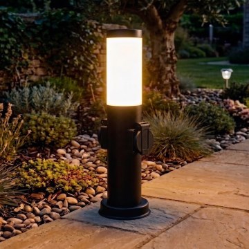 Brilagi - Εξωτερικό φωτιστικό με 2 πρίζες SCHUKO NOVA, 1xE27/15W/230V, 40 cm, IP44, μαύρο