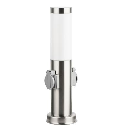 Brilagi - Εξωτερικό φωτιστικό με 2 πρίζες SCHUKO NOVA 1xE27/15W/230V 40 cm IP44 ματ χρώμιο