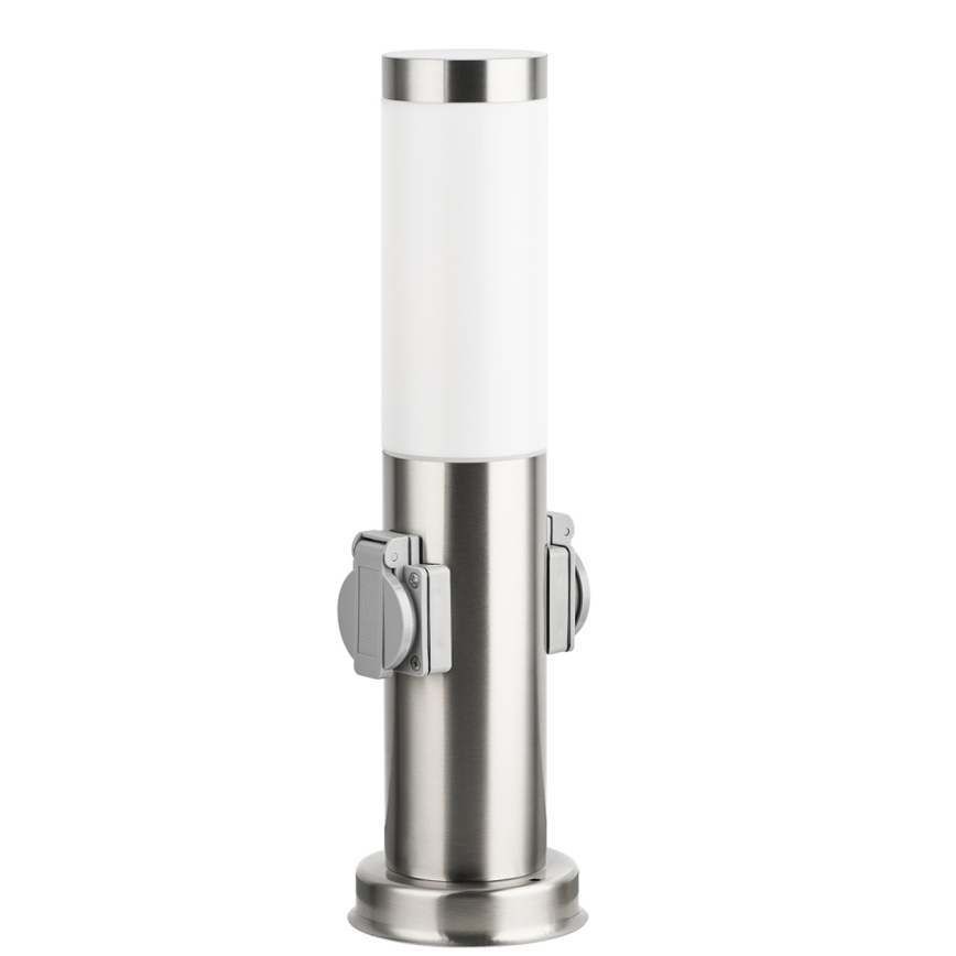 Brilagi - Εξωτερικό φωτιστικό με 2 πρίζες SCHUKO NOVA 1xE27/15W/230V 40 cm IP44 ματ χρώμιο