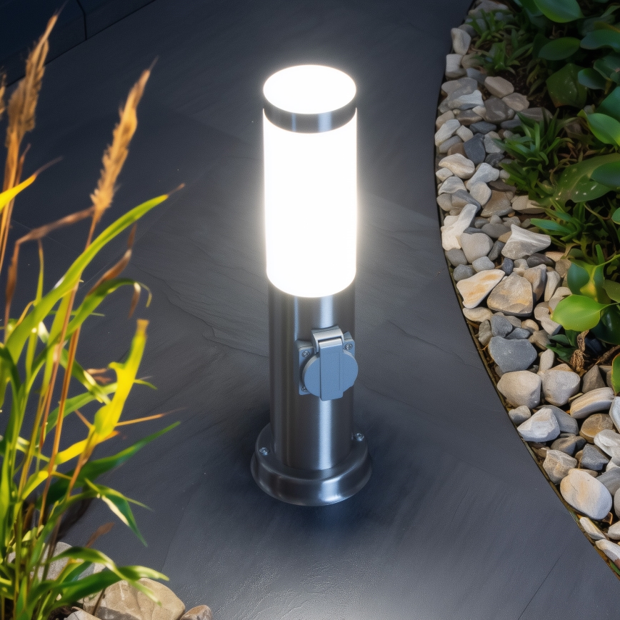 Brilagi - Εξωτερικό φωτιστικό με 2 πρίζες SCHUKO NOVA 1xE27/15W/230V 40 cm IP44 ματ χρώμιο