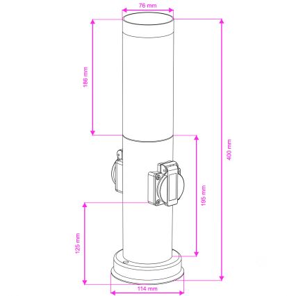 Brilagi - Εξωτερικό φωτιστικό με 2 πρίζες SCHUKO NOVA 1xE27/15W/230V 40 cm IP44 ματ χρώμιο