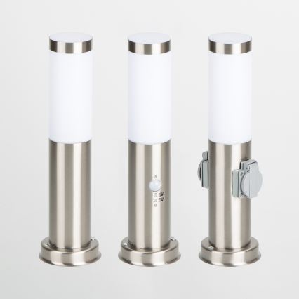 Brilagi - Εξωτερικό φωτιστικό με 2 πρίζες SCHUKO NOVA 1xE27/15W/230V 40 cm IP44 ματ χρώμιο