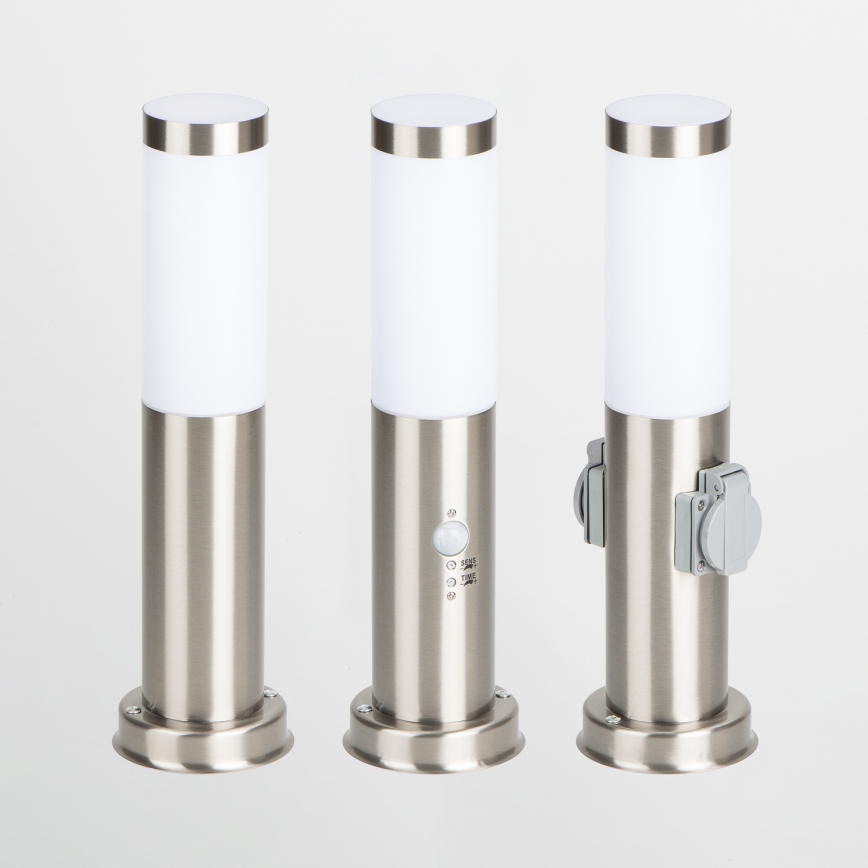 Brilagi - Εξωτερικό φωτιστικό με 2 πρίζες SCHUKO NOVA 1xE27/15W/230V 40 cm IP44 ματ χρώμιο