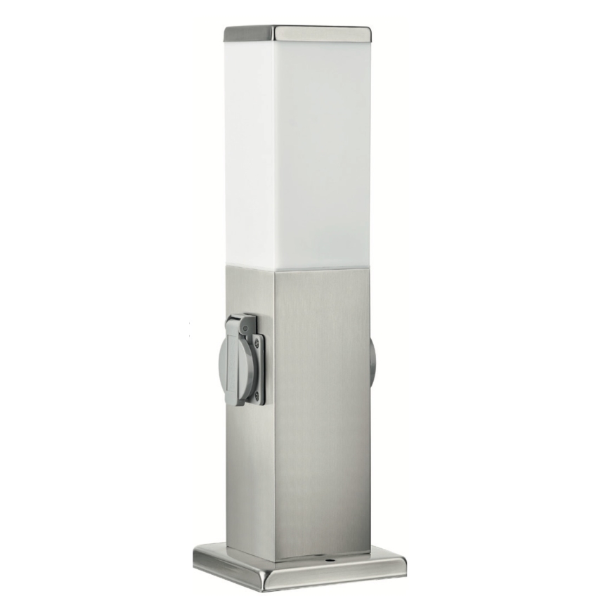 Brilagi - Εξωτερικό φωτιστικό NOVA με 2 πρίζες SCHUKO 1xE27/15W/230V 40 cm IP44 ματ χρώμιο
