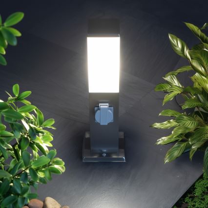 Brilagi - Εξωτερικό φωτιστικό NOVA με 2 πρίζες SCHUKO 1xE27/15W/230V 40 cm IP44 ματ χρώμιο