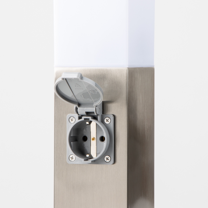Brilagi - Εξωτερικό φωτιστικό NOVA με 2 πρίζες SCHUKO 1xE27/15W/230V 40 cm IP44 ματ χρώμιο