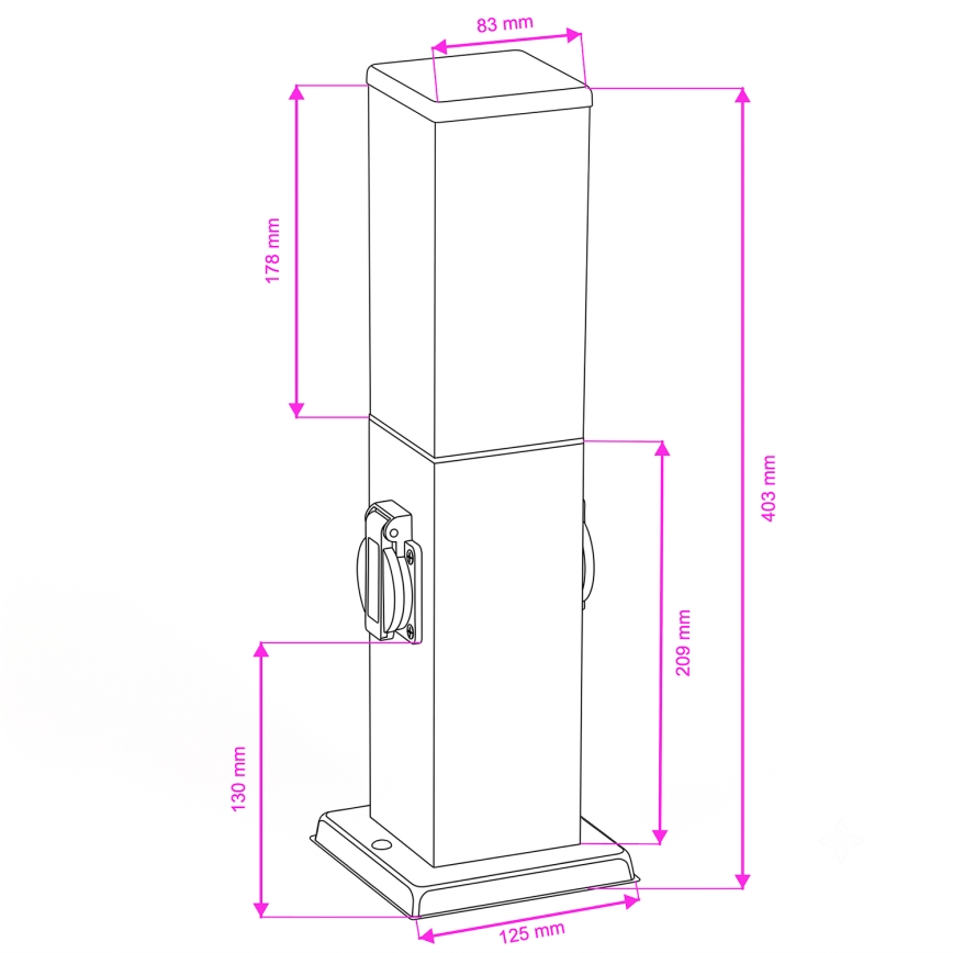 Brilagi - Εξωτερικό φωτιστικό NOVA με 2 πρίζες SCHUKO 1xE27/15W/230V 40 cm IP44 ματ χρώμιο