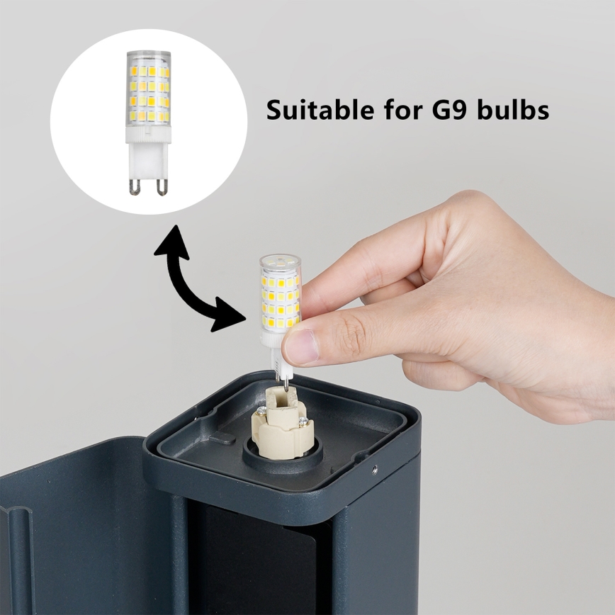 Brilagi - Εξωτερικό φωτιστικό με 2 πρίζες SCHUKO PILLAR, 1xG9/11W/230V, IP44, ανθρακί