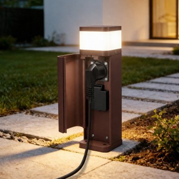 BRILAGI - Εξωτερικό φωτιστικό με 2 πρίζες SCHUKO PILLAR 1xG9/11W/230V IP44 καφέ