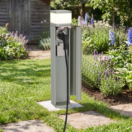 BRILAGI - Εξωτερικό φωτιστικό με 2 πρίζες SCHUKO PILLAR 1xG9/11W/230V IP44 γκρι