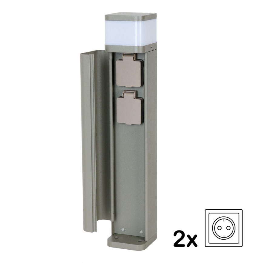 BRILAGI - Εξωτερικό φωτιστικό με 2 πρίζες SCHUKO PILLAR 1xG9/11W/230V IP44 γκρι
