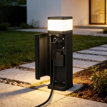 BRILAGI - Εξωτερικό φωτιστικό με 2 πρίζες SCHUKO PILLAR 1xG9/11W/230V IP44 μαύρο