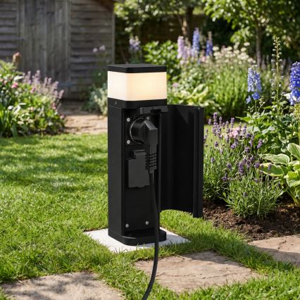 BRILAGI - Εξωτερικό φωτιστικό με 2 πρίζες SCHUKO PILLAR 1xG9/11W/230V IP44 μαύρο