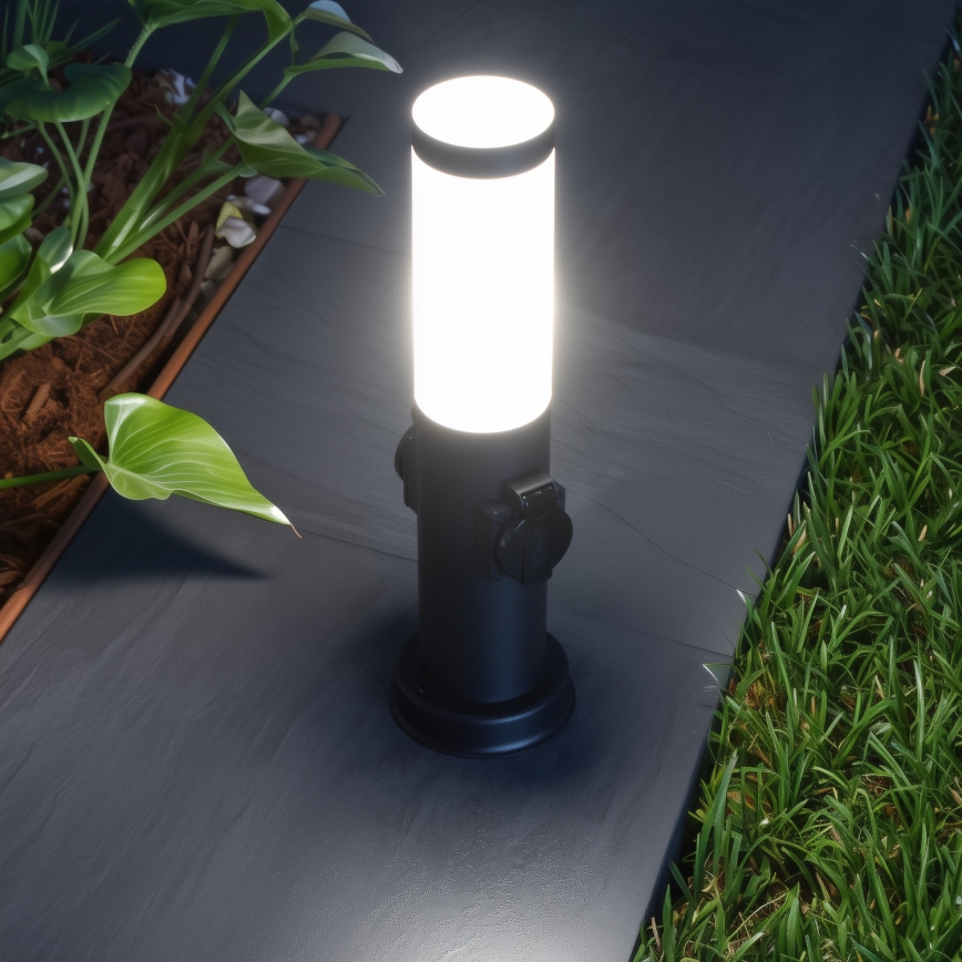 Brilagi - Εξωτερικό φωτιστικό με 2 πρίζες SCHUKO NOVA, 1xE27/15W/230V, 40 cm, IP44, μαύρο