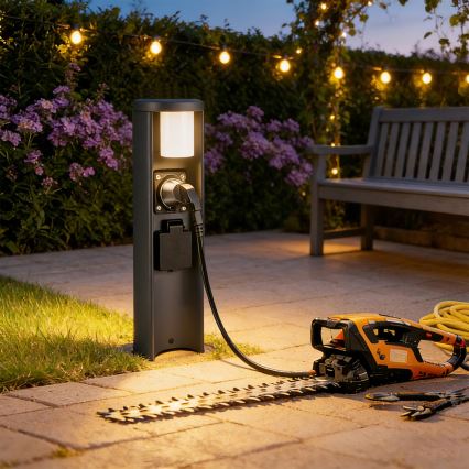 Brilagi - Εξωτερικό φωτιστικό PILLAR με 2 πρίζες SCHUKO 1xG9/11W/230V IP44 ανθρακί