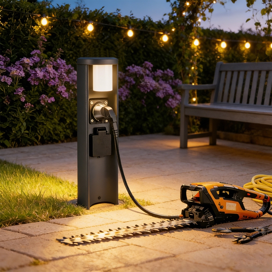 Brilagi - Εξωτερικό φωτιστικό PILLAR με 2 πρίζες SCHUKO 1xG9/11W/230V IP44 ανθρακί