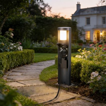 Brilagi - Εξωτερικό φωτιστικό PILLAR με 2 πρίζες SCHUKO 1xG9/11W/230V IP44 ανθρακί
