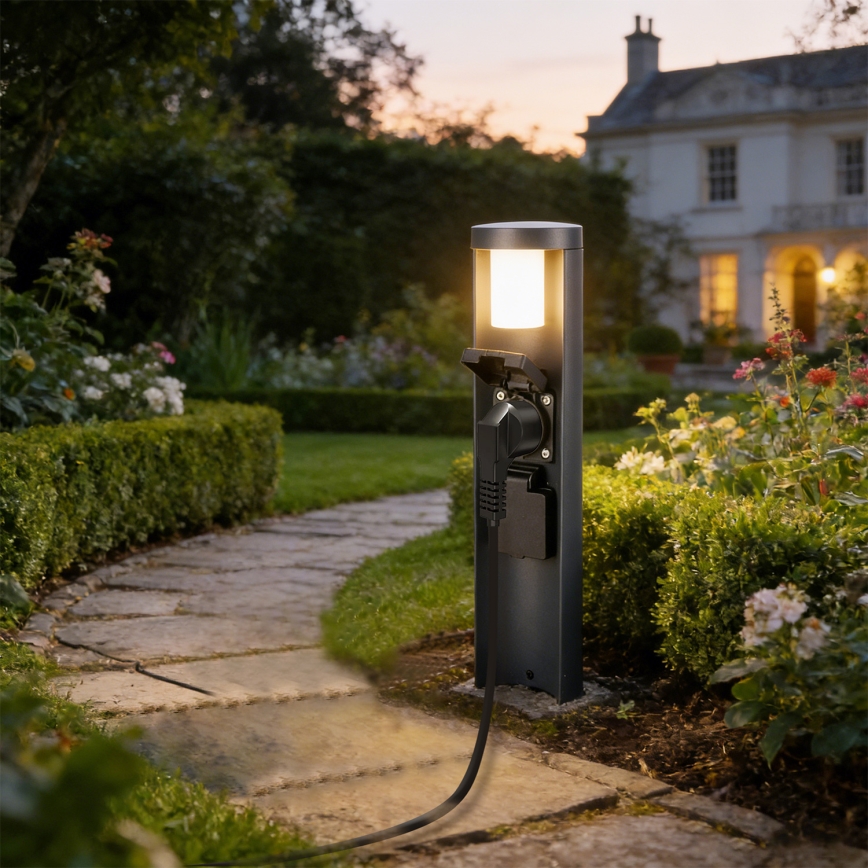 Brilagi - Εξωτερικό φωτιστικό PILLAR με 2 πρίζες SCHUKO 1xG9/11W/230V IP44 ανθρακί