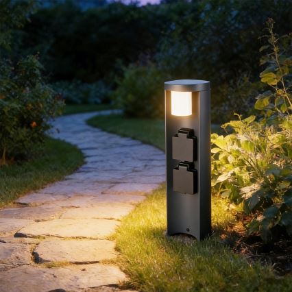 Brilagi - Εξωτερικό φωτιστικό PILLAR με 2 πρίζες SCHUKO 1xG9/11W/230V IP44 ανθρακί