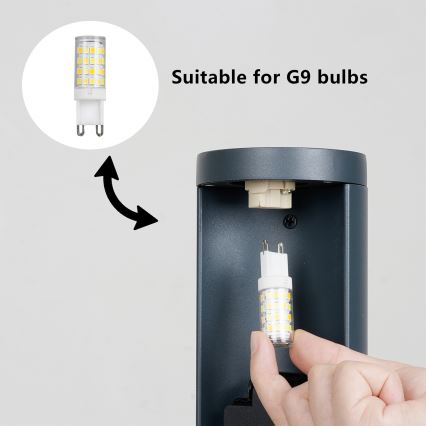 Brilagi - Εξωτερικό φωτιστικό PILLAR με 2 πρίζες SCHUKO 1xG9/11W/230V IP44 ανθρακί
