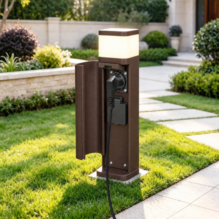 BRILAGI - Εξωτερικό φωτιστικό με 2 υποδοχές SCHUKO PILLAR 1xG9/11W/230V IP44 καφέ