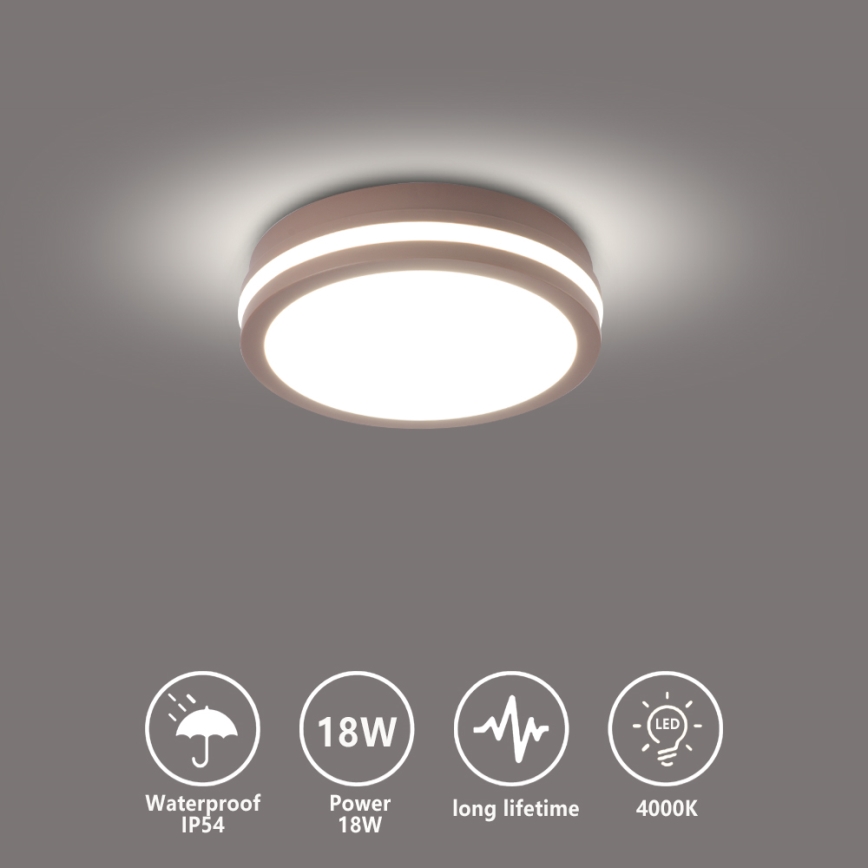 Brilagi - Εξωτερικό φωτιστικό οροφής LED BENE LED/18W/230V Ø 21,5 εκ. καφέ IP54