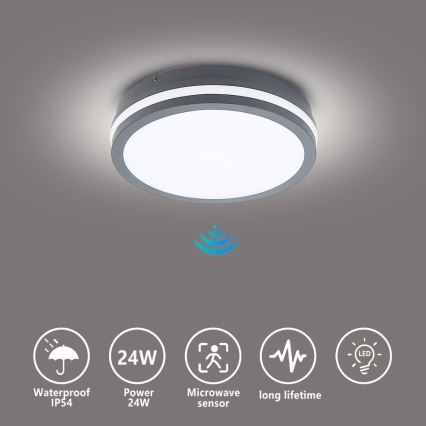 Brilagi - Εξωτερικό φωτιστικό LED με αισθητήρα BENE LED/24W/230V, διάμετρος 26 cm, ανθρακί, IP54